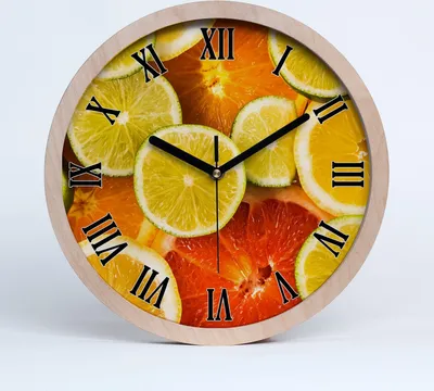 Produktbild von Holzuhr 25fi cm wanduhr - schwarze Spitzen - Zitrusfrüchte