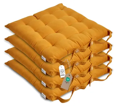 Produktbild von 4er Set Stuhlkissen 40x40 cm senfgelb – Sitzkissen Outdoor/Indoor mit Baumwollbezug, Sitzpolster waschbar und - für Esszimmer-, Küchen- & Gartenstühle