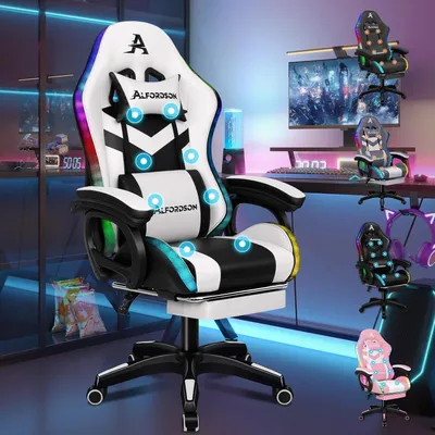 Productafbeelding van Gaming stoel met massagefunctie, RGB LED-verlichting en ergonomische voetsteunen
