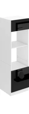 Image de Belini Armoire à micro-ondes, armoires de cuisine, armoire haute de cuisine SSP. Armoire pour micro-ondes - 60 cm de largeur et 204 cm de hauteur. Buffet de cuisine avec 2 portes et 2 étagères, noir brillant