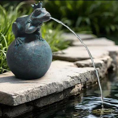 Produktbild von Froschkönig Wasserspeier solarbetrieben – Teichfigur mit Solarpumpe & Wasserspiel – Gartendeko aus Polyresin in Bronze-Optik – 12 × 12 × 21 cm – Solarteichfigur für Gartenteich & Wasserlauf
