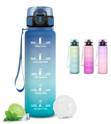 Produktbild von Trinkflasche 1l Auslaufsicher mit Zeitmarkierung, Wasserflasche für Sport, Büro