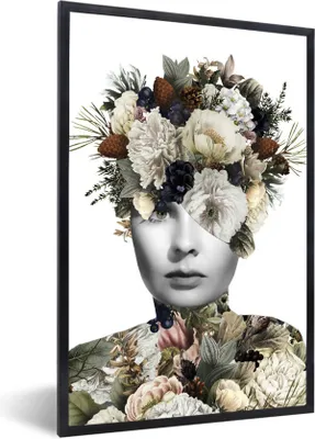 Produktbild von MuchoWow® MuchoWow® Gerahmtes Poster Frau - Scherben - Blumen 40x60 cm - Poster mit zchwarzem Bilderrahmen - Papierdruck - Wandbilder