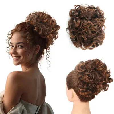 Produktbild von Haar-Scrunchie Chignon - Synthetisches Lockiges Dutt Haarteil - Messy Bun mit Kämmen - Clip-in Haarteil für Damen und Mädchen - Hitzebeständige Faser - Farbe 4AT30