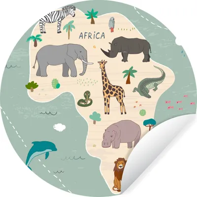 Produktbild von MuchoWow® Runde Wandtattoo - Wandsticker Tapete Aufkleber Afrika - Weltkarte - Kinder - Tiere - Jungen - Blau - Kinder Ø 30 cm Selbstklebend und Repositionierbar - Wandaufkleber - Kreis - Wandbild - Fototapete - Selbstklebend - Dekoration - Wandschmuck - Schlafzimmer