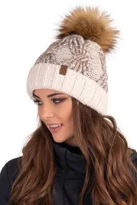 Image de Vivisence bonnet femme avec pompon hiver chaud épais 7029, écru, taille unique