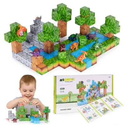 Obrázek produktu pro Magnetická stavebnice pro děti 142 kusů kostek dinosaurů