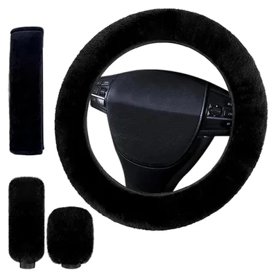 Produktbild von Lenkradabdeckung, Universal Lenkradhülle Plüsch Winter, Flauschige Auto Lenkradbezüge, Auto Winter Zubehoer, für Zubehör, 36-39cm (Schwarz)