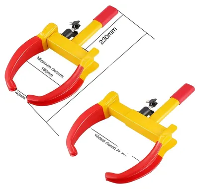 Immagine prodotto di Morsetto per ruote, struttura in acciaio robusta, larghezza regolabile da 180 mm a 300 mm, compatibile con autovetture e rimorchi