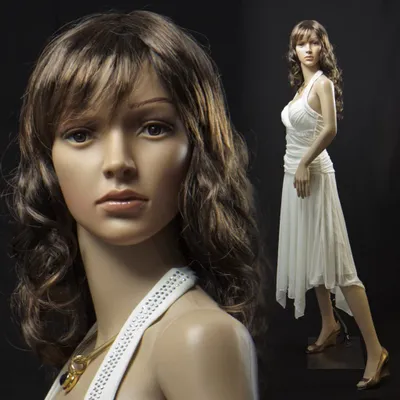 Produktbild von Eurotondisplay SF-3=4 ženská figurína s 2 voľnými parochňami Pohyblivá. Žena vo farbe kože s rukami hlava otočná kovová doska ženská figurína