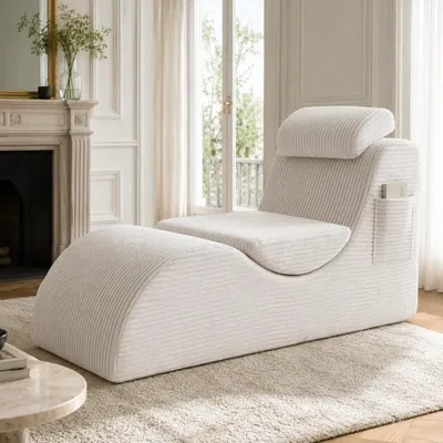 Produktbild von Freizeitsessel Ergonomischer Sessel Einzelsessel Lounge Sessel mit Seitentasche Relaxsessel Polstersessel Kompressionsschaum Wohnzimmer Beige