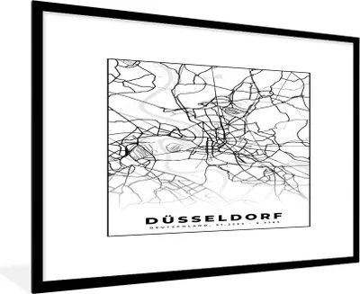 Produktbild von MuchoWow® Gerahmtes Poster Düsseldorf - Karte - Stadtplan - Wegbeschreibung 90x60 cm - Poster mit Schwarzem Bilderrahmen Wandposter Rahmen Foto Bilder - Wanddekoration - Fotos