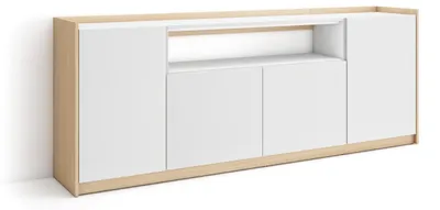 Immagine prodotto di Credenza, Mobile, Cucina, Madia, mobile ingresso, 207x37x80cm, 4 Porte, grande stoccaggio, Bianco e Rovere soft