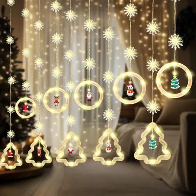 Lichtvorhang Weihnachten 300x53 cm, 8 Modi, USB, warmweiß