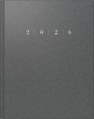 Buchkalender 2026, 205×260 mm, Kunststoff, grau