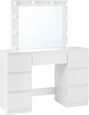 Produktbild von Schminktisch - Frisiertisch mit LED-Spiegel - 7 Schubladen - Dimmbares Licht - Großer Spiegel - 110 x 140,5 x 39,5 cm - Ohne Hocker - Weiß