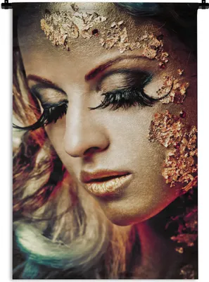 Produktbild von MuchoWow® Wandteppich Wandbehang Blattgold - Frau - Gold 90x135 cm Tapisserie Dekoration Wandtuch - Baumwolle - Wandskulptur
