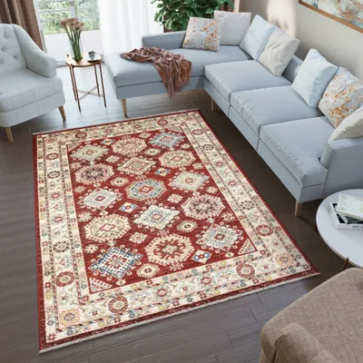 Obrázek produktu pro Tapiso Koberec RIVIOLI Moderní design Béžová červená Obývací pokoj 80 x 150 cm