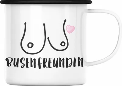 Produktbild von Trendation - Busenfreundin Emaille Tasse Geschenk Beste Freundin Geburtstag Lustig Freundinnen Spruch Becher (Schwarz)