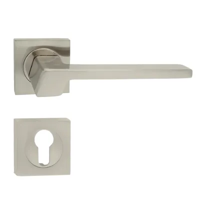 Produktbild von Domino Türgriff CANTORO-QR M9Drückergarnitur PZ - Profilzylinder Set quadratische Rosette Türklinke für Zimmertür Türbeschläge aus Aluminium Nickel