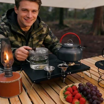Produktbild von Leichter Klapptisch, Open-Air-Campingtisch, geeignet für Spider Stove, tragbare kleine Grilltisch für Camping, Picknick und Reisen, kompakt, faltbar, stabil und leicht
