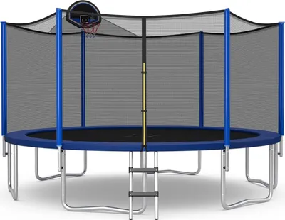 Obrázek produktu pro COSTWAY Ø366cm trampolína s basketbalovým kruhem, bezpečnostní síť zahradní trampolíny se zipem a přezkami, 7 tyčí, výška sítě 180 cm