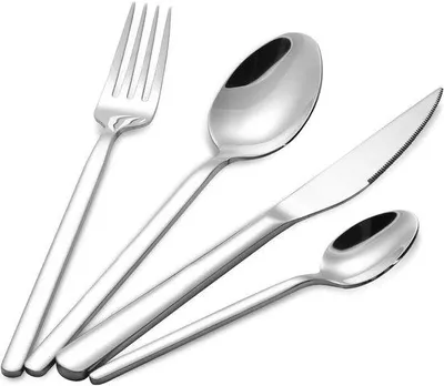 Produktbild von 24-teiliges Besteckset für 6 Personen, Edelstahl-Besteck, hochglanzpoliertes Besteck, Tafelbesteck mit Messern, Gabeln und Löffeln (Silberfarben)