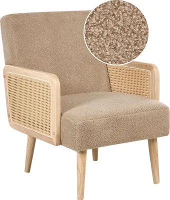 Obrázok produktu pre BELIANI Kreslo sand beige buff čalúnenie drevený rám s podrúčkami retro dizajn obývacia izba