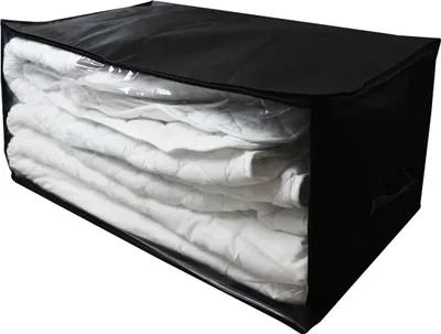 Produktbild von BURI Aufbewahrungsbox 60x45x30 cm - faltbare Stoffbox mit Reißverschluss, Tragegriff & Sichtfenster - praktische Unterbettkommode & Organizer für Kleidung, Bettwäsche & Decken - staubfrei, Farbe:schwarz