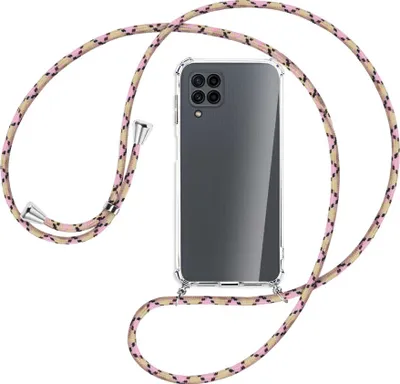 Produktbild von Handykette Backcover-Schutzhülle mit Band (Metall silberfarben) für Samsung Galaxy M32 (M325) - rosa Karo