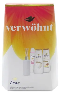 Produktbild von Dove Geschenkset "Verwöhnt" mit 2x Duschcreme, Deodorant Spray und mit Duft-Diffuser 225 ml + 225 ml + 150 ml