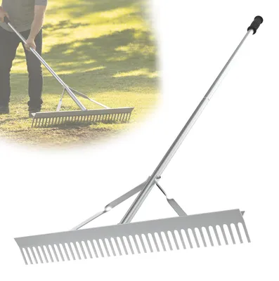 Obrázok produktu pre Záhradný hrebeň 170 x 61 cm - Hrebeň z hliníka - 24 zubov - Odnímateľný - Vhodný na trávniky, jazierka, pláže - Údržba záhradnej úpravy