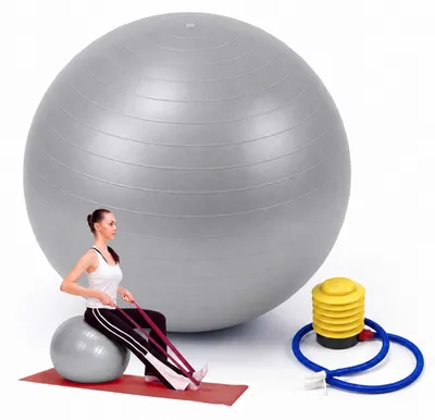 Produktbild von Relaxdays Gymnastikball, 65 cm, mit Luftpumpe, Anti Burst, 150 kg, PVC, Fitnessball Yoga & Pilates, Büro Sitzball, grau