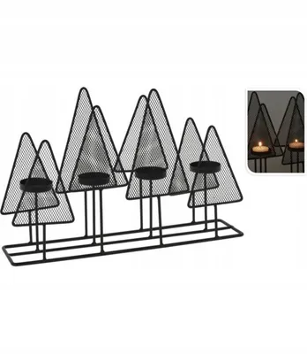 Zdjęcie produktu dla Świecznik metalowy na tealight choinki czarny 38 cm