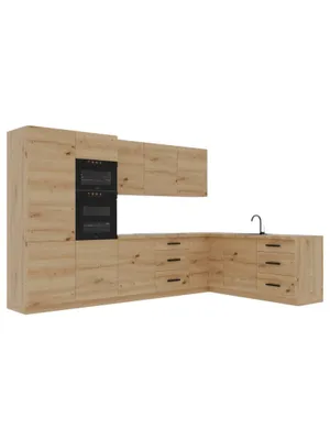 Produktbild von Winkelküche – Eckküche – Küchenzeile L-Form – Komplettküche – Küchenzeile – Nexa - K100-G330 – 330 × 210 cm– Woodline Matt