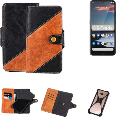 Produktbild von K-S-Trade Handyhülle Schutzhülle Bookstyle Case Wallet-Case kompatibel mit Nokia 5.3 Handy Cover Bumper Klapphülle schwarz hellbraun 1x