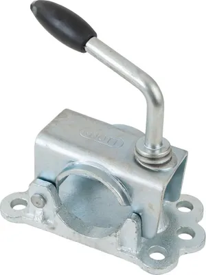 Produktbild von KNOTT Stützradklemme LBG48 aus Gusseisen, 48 mm, Lochbild 105x50 mm, 6 Bohrungen 11 mm, verzinkt, Hebelgriff, für Anhänger-Stützrad