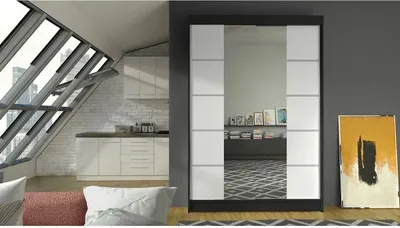 Obrázek produktu pro Zrcadlová šatní skříň 120 cm SAMANRE 5 - černá / bílá