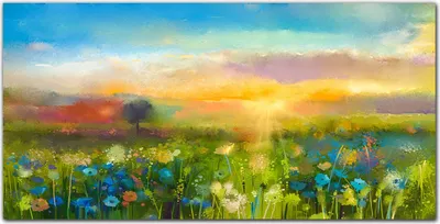 Produktbild von Coloray Bild aus Glas 140x70 gehärtetes Glas glasblock mit bild wohnzimmer Küche Dekoration wanddekoration - Blumen Sonnenuntergang
