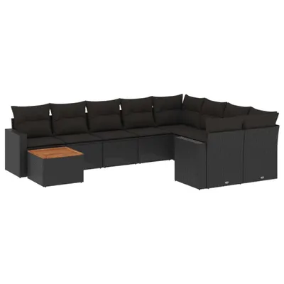 Produktbild von vidaXL 10-tlg. Garten-Sofagarnitur mit Kissen Schwarz Poly Rattan