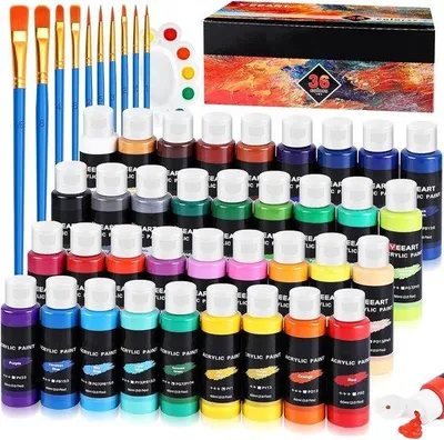 Produktbild von Acrylfarben, 50 verschiedene Farben, je 60 ml – ungiftig – wasserfest – für kreative Projekte