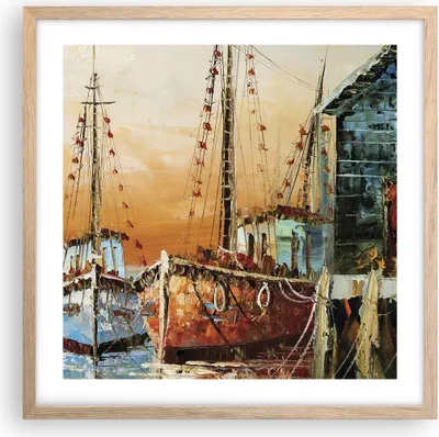 Produktbild von Gerahmtes Poster - Rahmen in heller Eiche - Kutter Hafen Öl - 50x50 cm - Wand Bild - Wanddeko - Wandbilder - Kunstposter - Wandposter - Bilderrahmen - Bilder - Kunstdruck - Wandbild - P2NAC50x50-4216