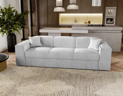 Zdjęcie produktu dla BESILIO Sofa rozkładana 250 cm Santorini - Nowoczesna sofa, sofa z funkcją spania - Tkanina sztruksowa - Jasnoszary & Poso 110