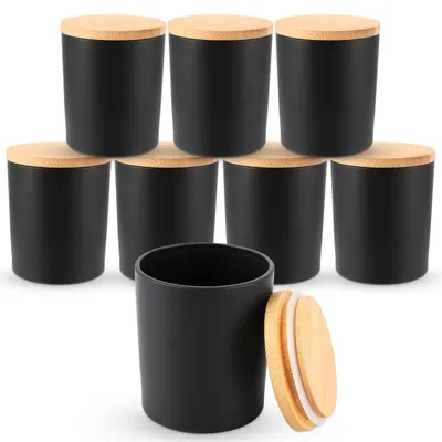Immagine prodotto di Omgoods - Set di 8 portacandele in vetro con coperchio in bambù