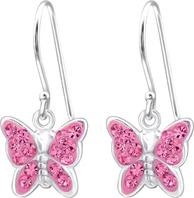 Produktbild von Ohrhaken Ohrringe 925 Sterling Silber Schmetterling in verschiedenen Farben Farbe - Pink
