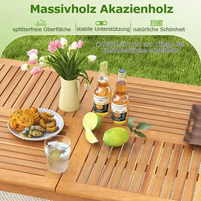 Image de Table de jardin en bois d'acacia 170 x 90 cm grande table de patio pour 6 personnes naturel