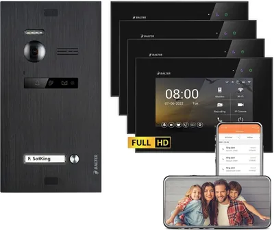 Produktbild von BALTER EVO HD WiFi Unterputz Schwarz 2-Draht 4x 7" Schwarz Video Türsprechanlage Set 1 Familienhaus