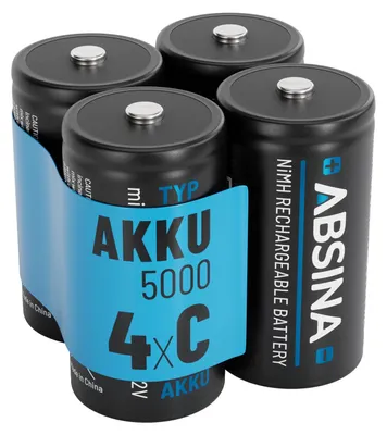 Produktbild von ABSINA 4x Batterien C Baby LR 14 wiederaufladbar 5000 mit geringer Selbstentladung - C Batterien Akku NiMH mit min. 4500mAh & 1,2V