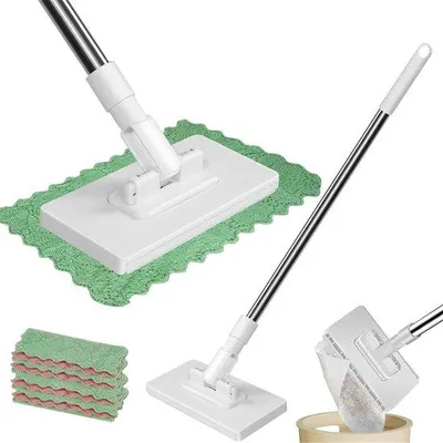 Produktbild von Famanu Wischmopp mit Druckklemme - Automatischer Tuchwechsel - 6 Mikrofasertücher