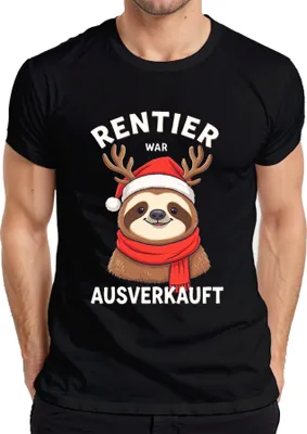 Produktbild von Rentier war t Faultier mit Geweih Weihnachtshut Herren T-Shirt, Schwarz, XXL